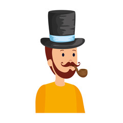 Sticker - gentleman with elegant hat and pipe wooden