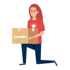 Sticker - young woman volunteer lifting donations box