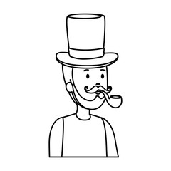 Sticker - gentleman with elegant hat and pipe wooden