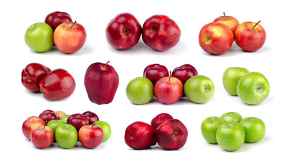 Wall Mural - Set of fresh apples isolated on white background.