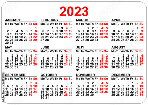 2023 Calendar template isolated on white. Simple horizontal grid - Buy ...