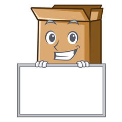 Sticker - Grinning with board cardboard is placed above cartoon table