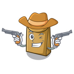 Sticker - Cowboy cartoon paper bag at table register