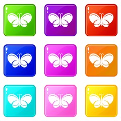 Sticker - Butterfly icons set 9 color collection isolated on white for any design
