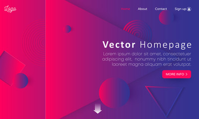 Wall Mural - Pink and purple spectrum web homepage template with buttons and abstract geometric pattern.