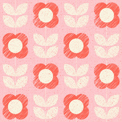 Poster - seamless pattern with stylized flowers in retro scandinavian style