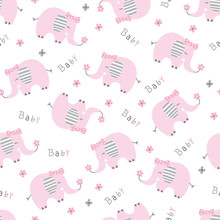 Cute Pink Elephants Seamless Pattern