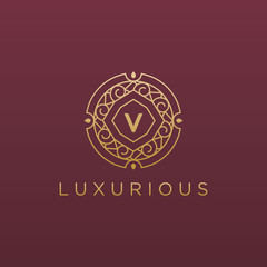 Wall Mural - Premium and luxury letter V logo icon vector design. Luxurious jewelry frame gem edge logotype.