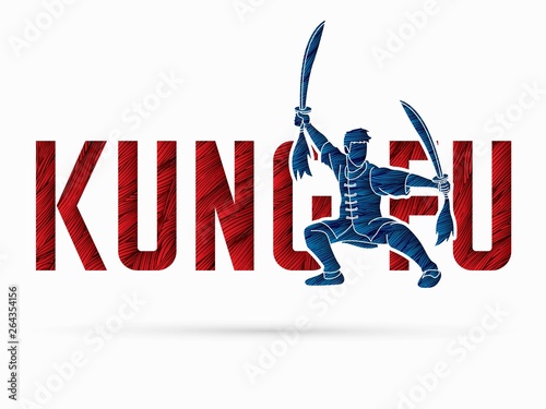 Dekoracja na wymiar  akcja-kung-fu-zaprojektowana-z-tekstem-czcionka-kung-fu-wektor-graficzny