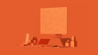 Orange Contemporary Desk Setup 3d illustration 3d rendering