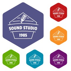 Poster - Sound studio icons vector colorful hexahedron set collection isolated on white 
