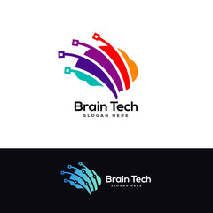 Wall Mural - digital brain logo designs template, smart technology logo designs concept