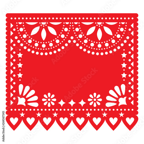 Papel Picado Red Vector Floral Template Design With Abstract