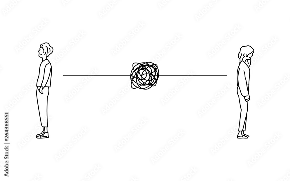 complicated couple bad communication relationship doodle drawing vector ...
