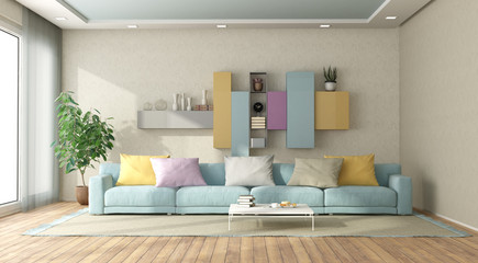 Wall Mural - Modern living room in pastel colors