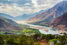 A Famous Bend Of Yangtze River In Yunnan Province, China, First Curve Of Yangtze River , Lijiang