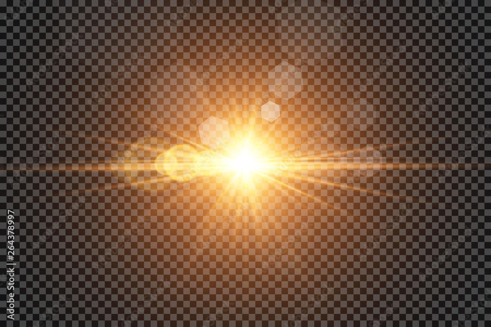Vector transparent sunlight special lens flare light effect. Sun flash with rays and spotlight  - obrazy, fototapety, plakaty 