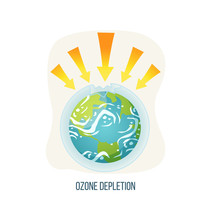 Ozone depletion vector, ecological problems on planet isolated icon, poster with inscription, earth with arrowheads and broken layer issues and danger. Earth day concept