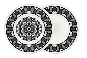  Set of two Round Floral Ornament Mandala. Vector Illustration.. For Home Decor, Interior Design, Coloring Book, Greeting Card, Invitation, Tattoo. Anti-Stress Therapy Pattern