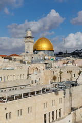 Wall Mural - View from the top observation deck on the Dome of the Rock and the minaret