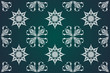 Luxury seamless pattern hand drawn traditional ornament decoration mixed with victorian style. Geometry each side for fashion fabric, knit, textile, batic. Green background.