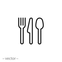 Fork Spoon And Knife Icon, Silverware Line Sign On White Background - Editable Stroke Vector Illustration Eps10