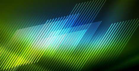 Neon glowing wave, magic energy and light motion background