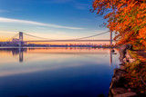 George Washington Bridge and midtown Manhattan at sunrise in the Fall