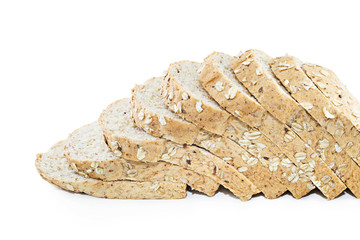 slice of bread wheat isolated on white background, selective focus (detailed close-up shot) 