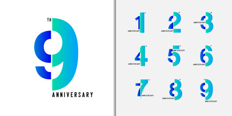 Set of anniversary logotype. Modern colorful anniversary celebration icons design for company profile, booklet, leaflet, magazine, brochure poster, web, invitation or greeting card. 