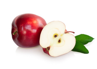 Fresh red apple fruit with slice isolated on white background, Healthy food concept