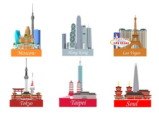 Wall Mural - Vector Landmark, Moscow City, Hong Kong, Las Vegas, Tokyo, Taipei, Seoul