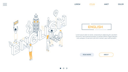 Wall Mural - english language - line design style isometric web banner