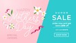 Mother's day promotion banner design template. Mother's day sale concept with ribbons and flowers. Vector illustration