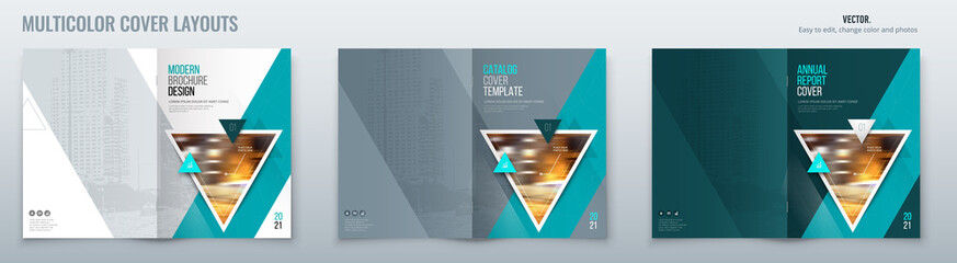 Wall Mural - brochure template layout design with triangles. corporate business annual report, catalog, magazine,