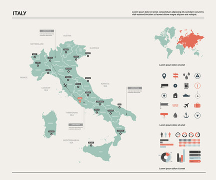 Wall Mural - Vector map of Italy. High detailed country map with division, cities and capital Rome. Political map,  world map, infographic elements.