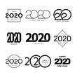 Set of 2020 happy new year signs. Collection of 2020 happy new year symbols. Vector illustration with black holiday labels isolated on white background.