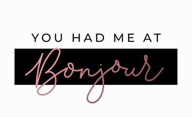 Wall Mural - You had me at Bonjour lettering card in french. Inspirational inscription in french. Vector lettering card