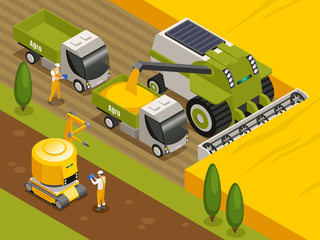 Poster -  Agricultural Robots Isometric Composition