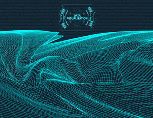 Poster - big data visualization. background 3d .big data connection background. cyber technology ai tech wire