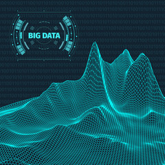 Poster - big data visualization. background 3d .big data connection background. cyber technology ai tech wire