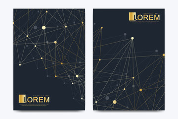 Aufkleber - Modern vector template for brochure, leaflet, flyer, cover, banner, catalog, magazine, or annual report in A4 size. Futuristic science and technology design. Geometric graphic background molecule