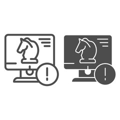Poster - Trojan virus line and glyph icon. Horse on desktop vector illustration isolated on white. Computer virus outline style design, designed for web and app. Eps 10.