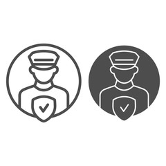Poster - Pollice officer control line and glyph icon. Policeman with check vector illustration isolated on white. Police security outline style design, designed for web and app. Eps 10.