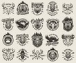 Vintage monochrome hunting emblems set