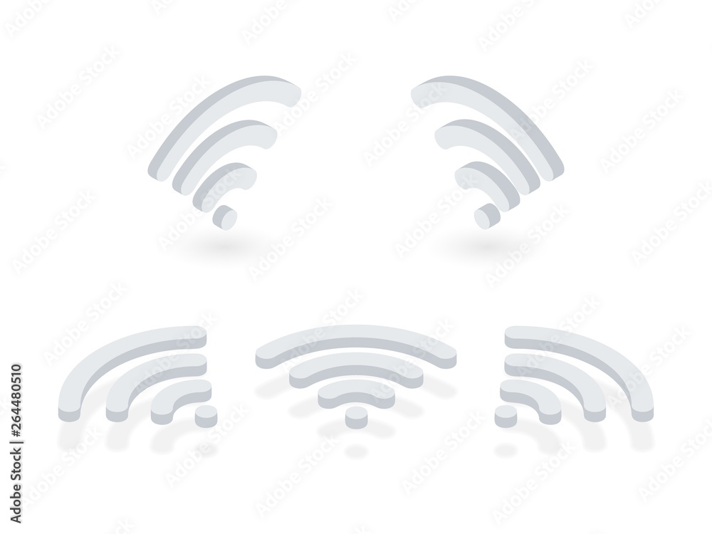 Isometric icons set of Wi-Fi signal. Wireless internet signal pictograms presented at different angles on white background - obrazy, fototapety, plakaty 