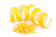 Lemon peel and zest isolated on white background. Healthy food