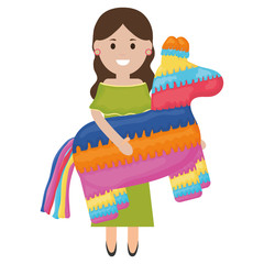 Wall Mural - beautiful mexican woman with pinata character