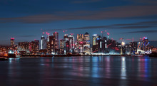 City Of London, The Leading Centre Of Global Finance. Panoramic Nightview From Canary Warf