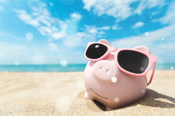 Sticker - Piggy Bank Wearing Sunglasses Relaxing At The Beach